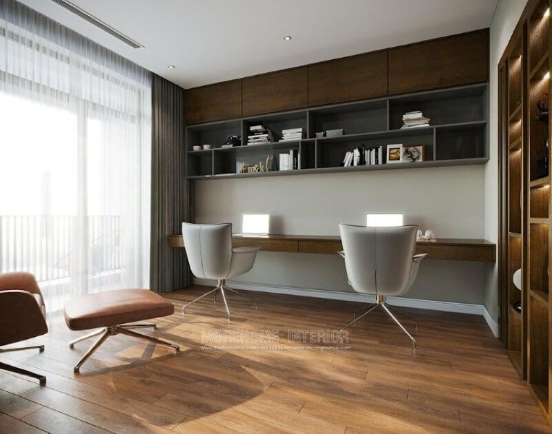 Sử dụng nhiều ngăn để trang trí kệ sẽ giúp bạn lưu trữ đồ dụng trong phòng học một cách hợp lý và khoa học.