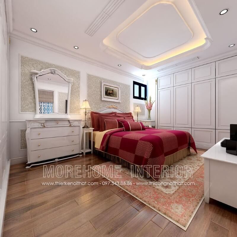 Mẫu giường ngủ đẹp được làm từ chất liệu gỗ tự nhiên phun sơn trắng cao cấp đã thu hút sự thích thú của khách hàng với lối thiết kế nhẹ nhàng nhưng vẫn không làm mất đi sự sang trọng.
