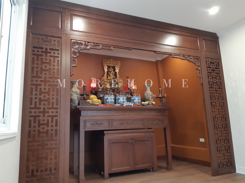Thi công phòng thờ không gian thiêng liêng nhất trong mỗi ngôi nhà nhằm biểu lộ lòng biết ơn, kính trọng đối với bề trên và cầu mong sức khỏe, hạnh phúc, tài lộc cho những người thân yêu.
